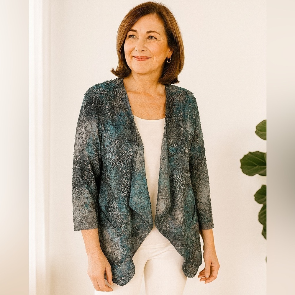 Alberto Makali Open Cardigan Textured teal gray black gold size XL